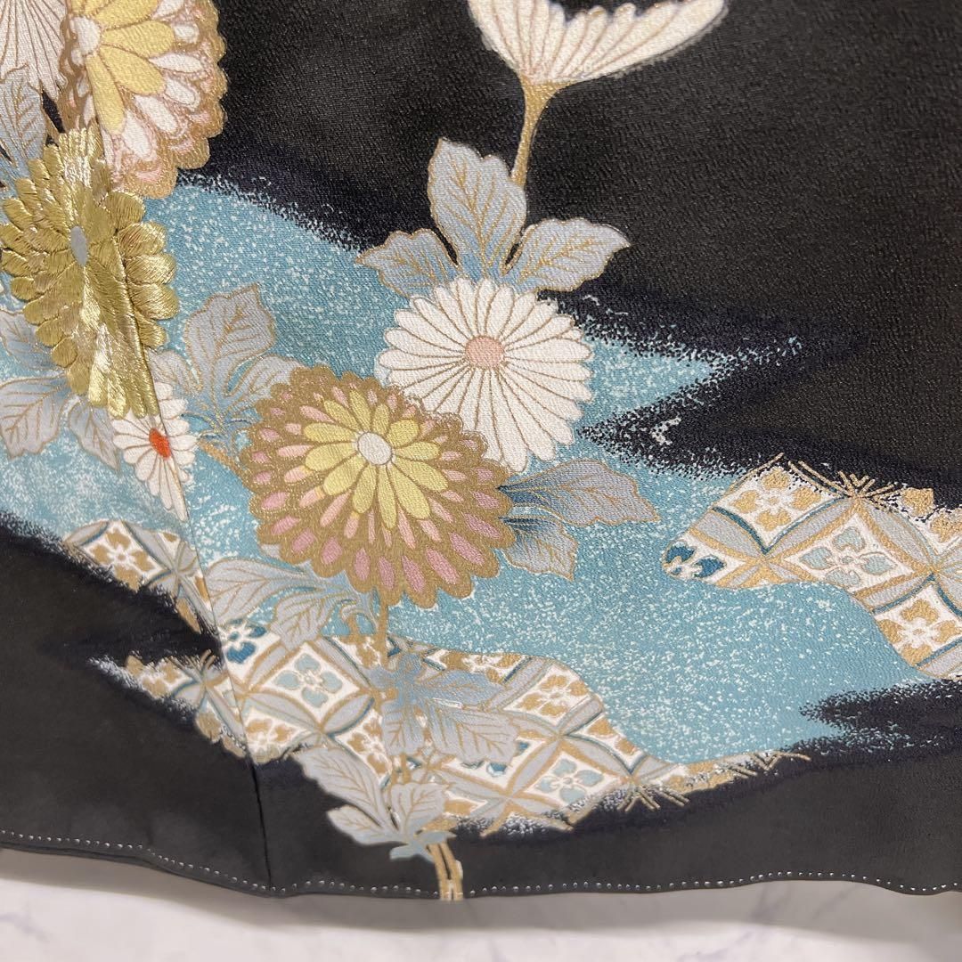 黒留袖 正絹 五つ紋 金糸 銀糸 刺繍 菊花 亀甲 花菱 着物 065t - メルカリ