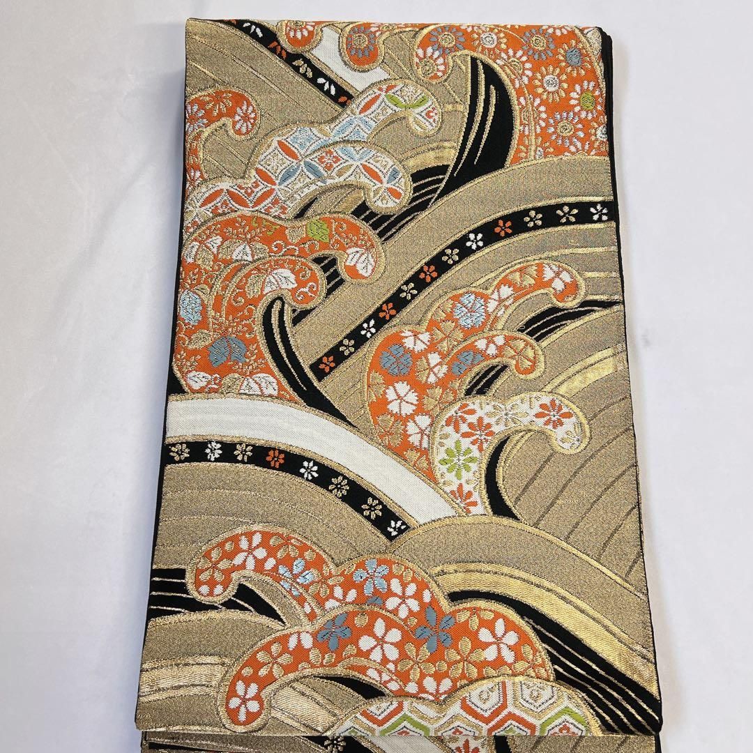 袋帯　正絹　金糸　波　七宝　亀甲　撫子　花模様　唐草模様　着物　063t 袋帯 正絹 金糸 波 七宝 亀甲 撫子 花模様 唐草模様 着物 063t 【公式
