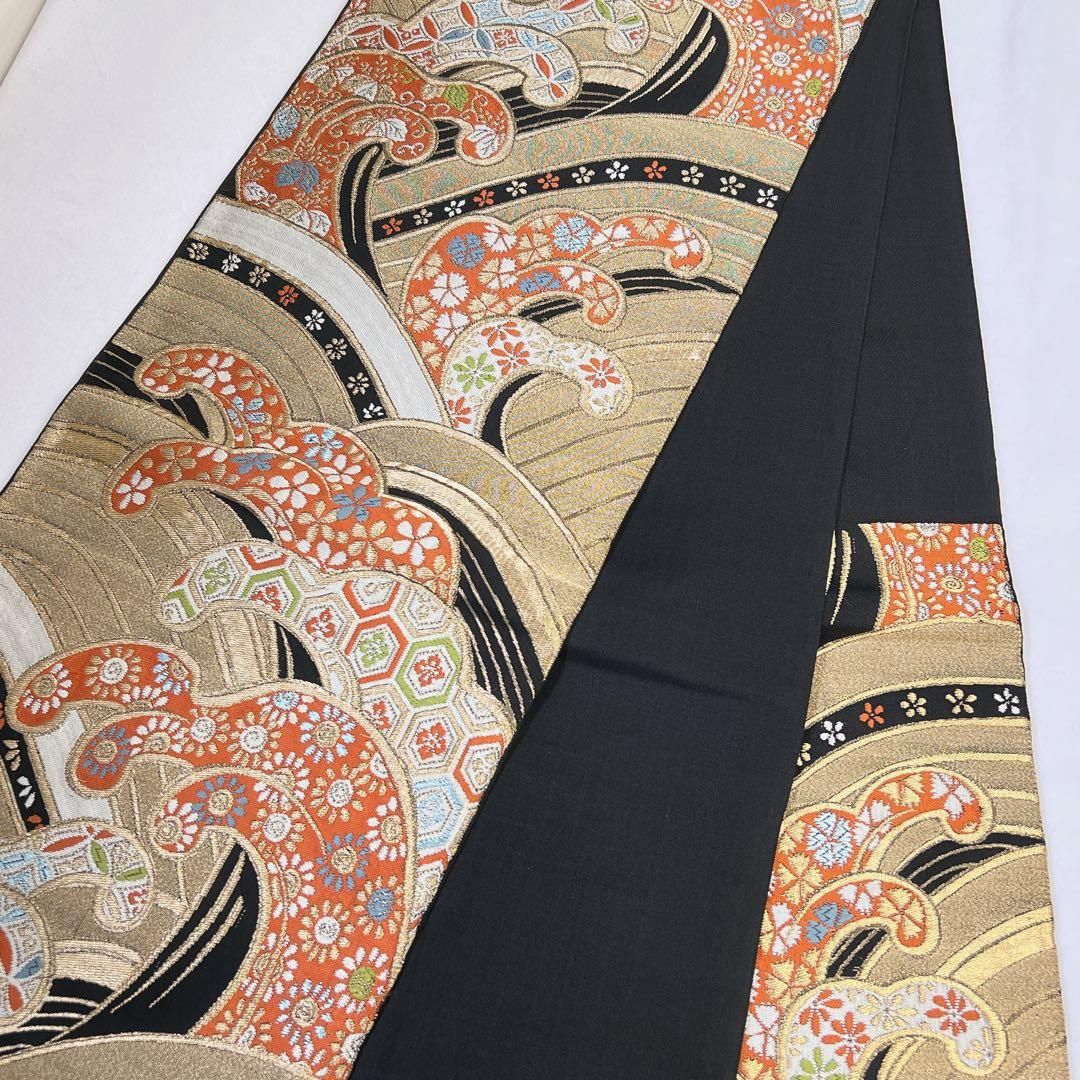 袋帯　正絹　金糸　波　七宝　亀甲　撫子　花模様　唐草模様　着物　063t 袋帯 正絹 金糸 波 七宝 亀甲 撫子 花模様 唐草模様 着物 063t 【公式