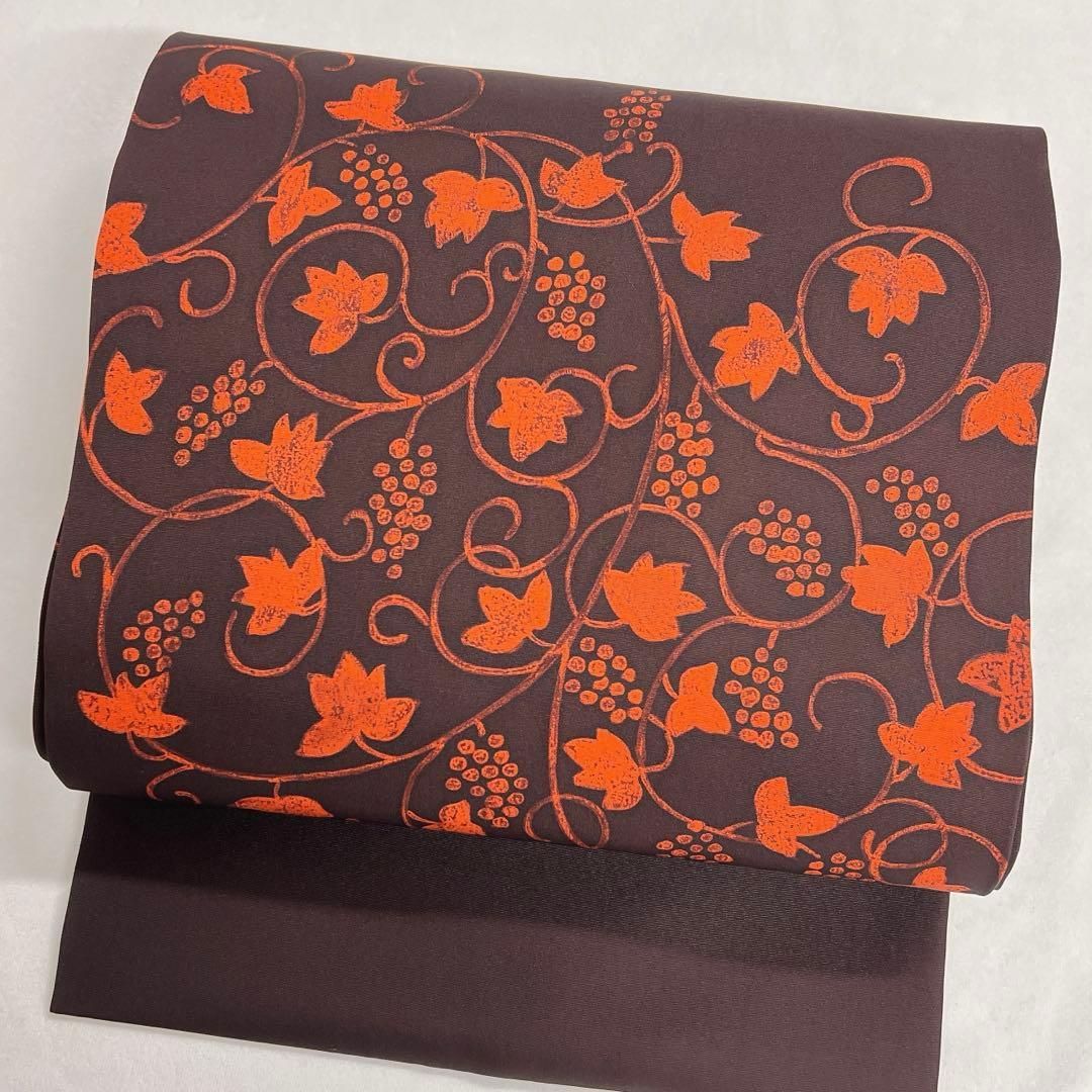 名古屋帯 正絹 塩瀬 葡萄 リーフ模様 ブラウンカラー 着物 063t - メルカリ