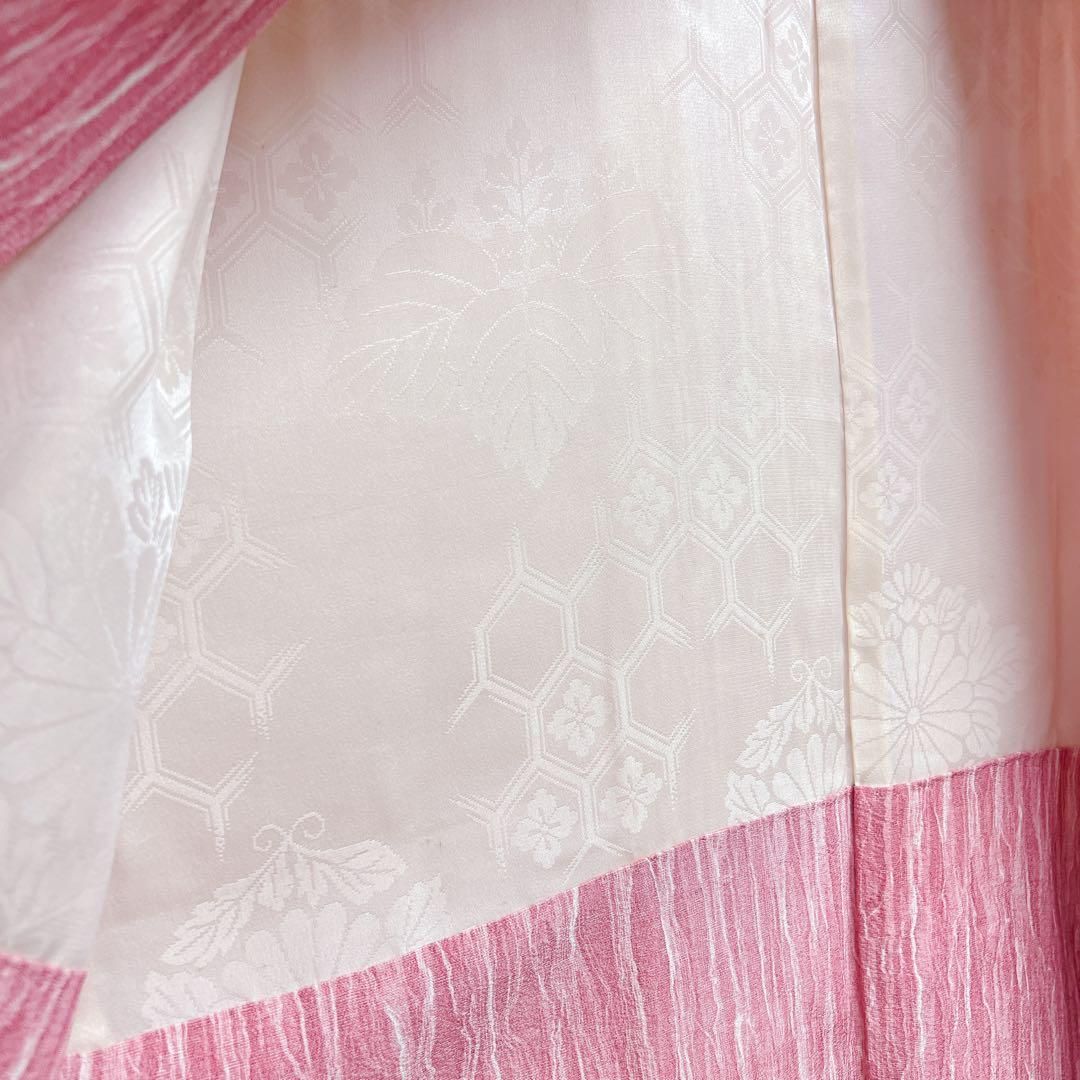 羽織　正絹　ちりめん　縦縞　よろけ縞　菊花　亀甲模様　着物　063t 羽織 正絹 ちりめん 縦縞 よろけ縞 菊花 亀甲模様 着物 063t 【公式通販】
