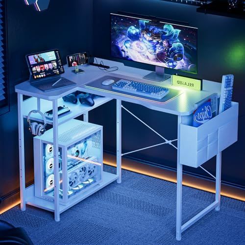 パソコンデスク ゲーミングデスク ラック＆コンセントプリンター台付き(ホワイト) AODK デスク パソコンデスク ゲーミングデスク ラック&コンセント付き