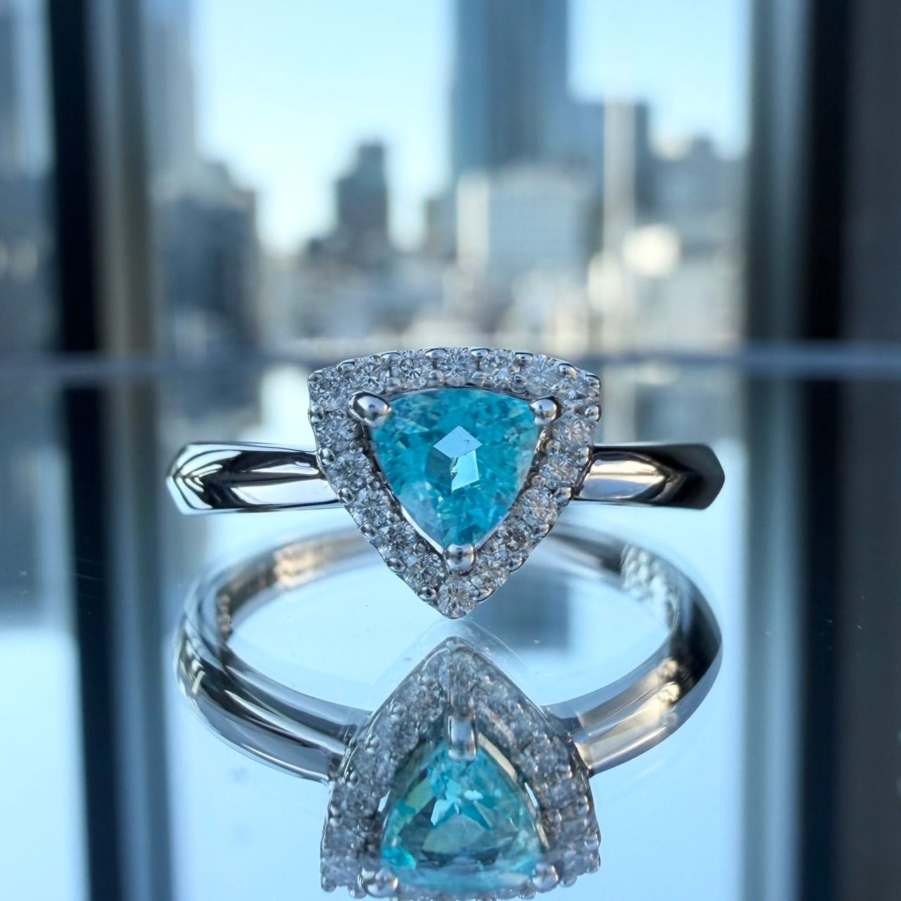 Pt900 ブラジル産 パライバトルマリン 0.33ct ダイヤモンド 0.09ct