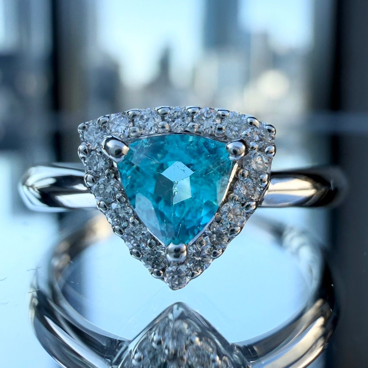 Pt900 ブラジル産 パライバトルマリン 0.33ct ダイヤモンド 0.09ct