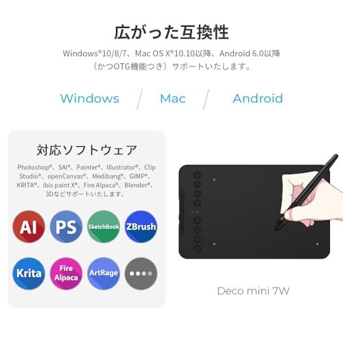  XPPen Deco mini 7 W ペンタブレット ワイヤレス接続対応 Bluetooth 2 4 GHz 板タブ 軽量設計 イラスト デザイン Android Windows macOS ChromeOS対応 ed 9 b 37 その他 キッチン 食器