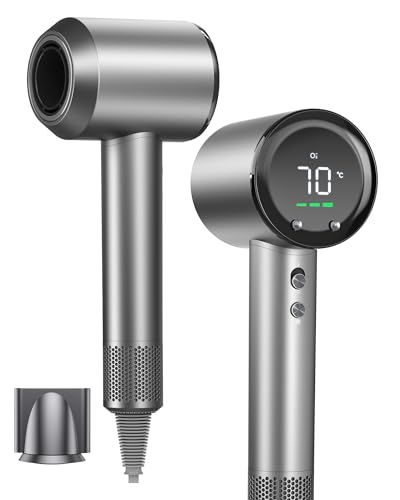 Nasida ドライヤー 大風量 爆風速乾 時短革命 1400 W 40 m s 高性能 ヘアドライヤー AI知能恒温 LCD表示 髪質改善 軽量 低騒音 マグネットノズル 収納袋 ホルダー付 プレゼント グレー d 6 9598 a