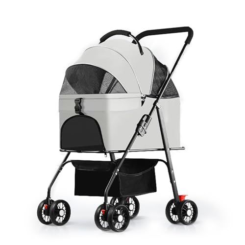 4輪ペットカート分離型ドッグカート メッシュ通気性 折りたたみ式 収納バスケット付き コンパクト 犬 猫用バギー 耐荷重25 kg 猫 小型犬多頭 中型犬 飛び出し防止 カート用バッグ付き 老犬介護用 お出かけ 散歩 前輪360°回 3436 b 410