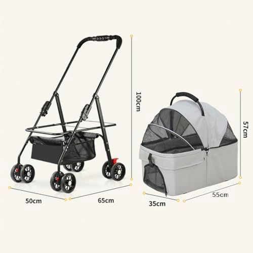 4輪ペットカート分離型ドッグカート メッシュ通気性 折りたたみ式 収納バスケット付き コンパクト 犬 猫用バギー 耐荷重25 kg 猫 小型犬多頭 中型犬 飛び出し防止 カート用バッグ付き 老犬介護用 お出かけ 散歩 前輪360°回 3436 b 410
