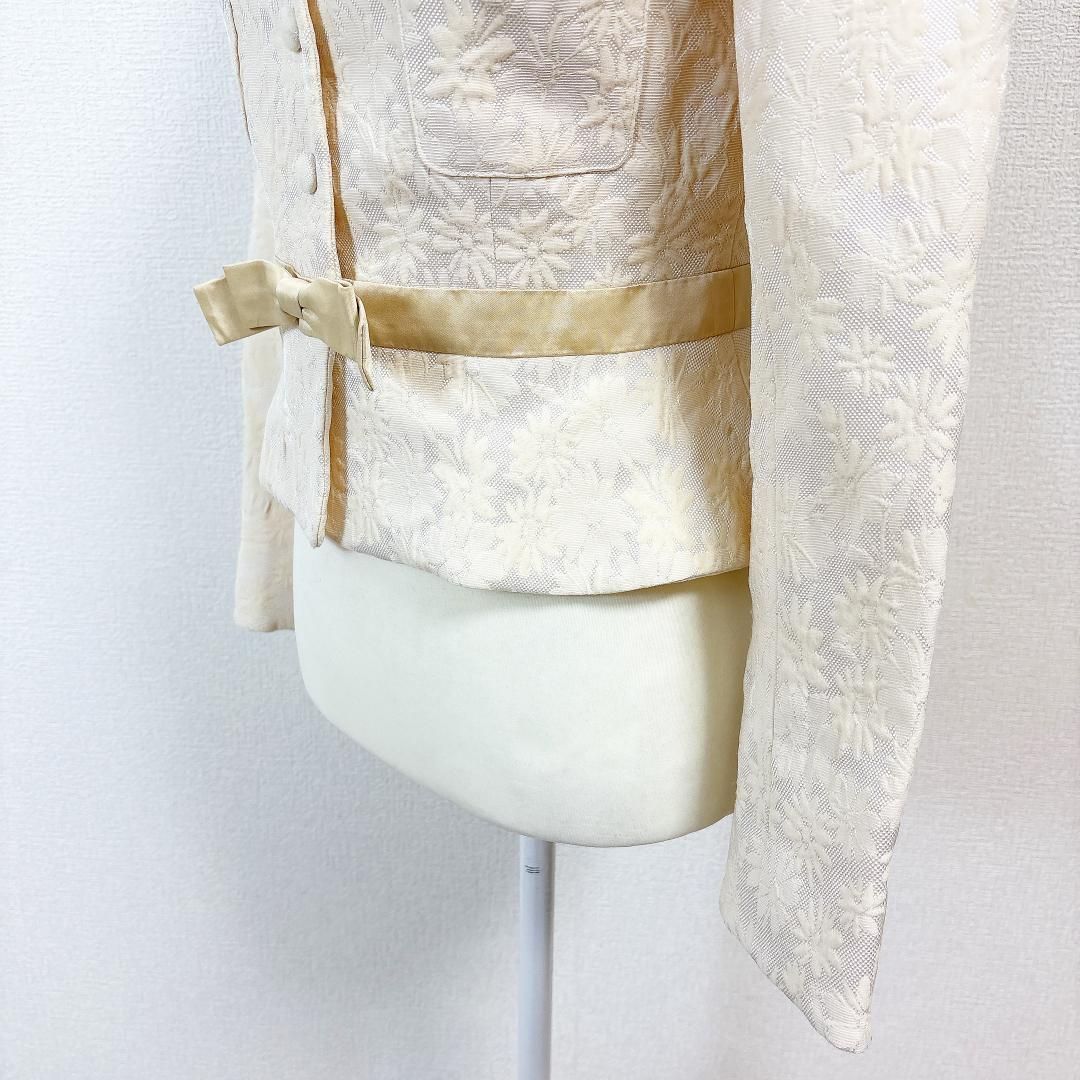 美品】Rene ルネ 花柄刺繍 シルク混ジャケット ウエストリボン 36
