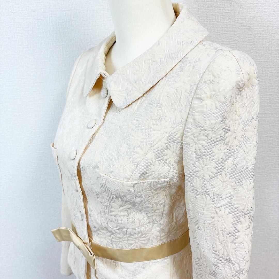 美品】Rene ルネ 花柄刺繍 シルク混ジャケット ウエストリボン 36