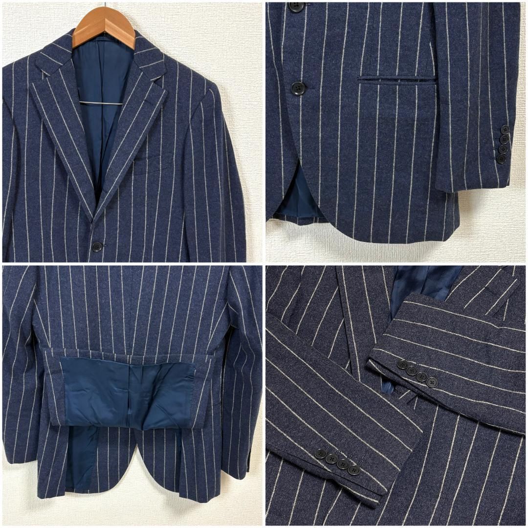 美品】 BEAMS F ウールスーツセットアップ 88 ネイビー ストライプ