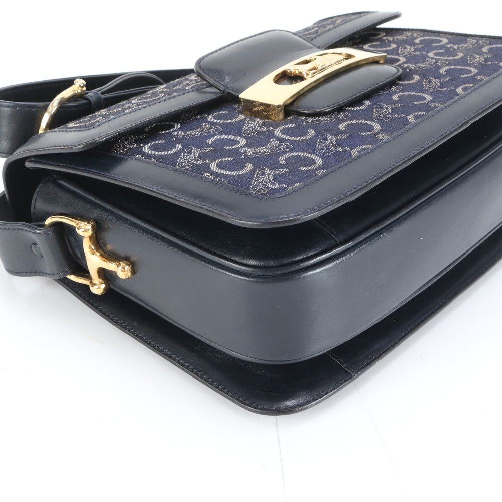 美品 セリーヌ Cマカダム 馬車金具 レザー ショルダーバッグ 肩掛け