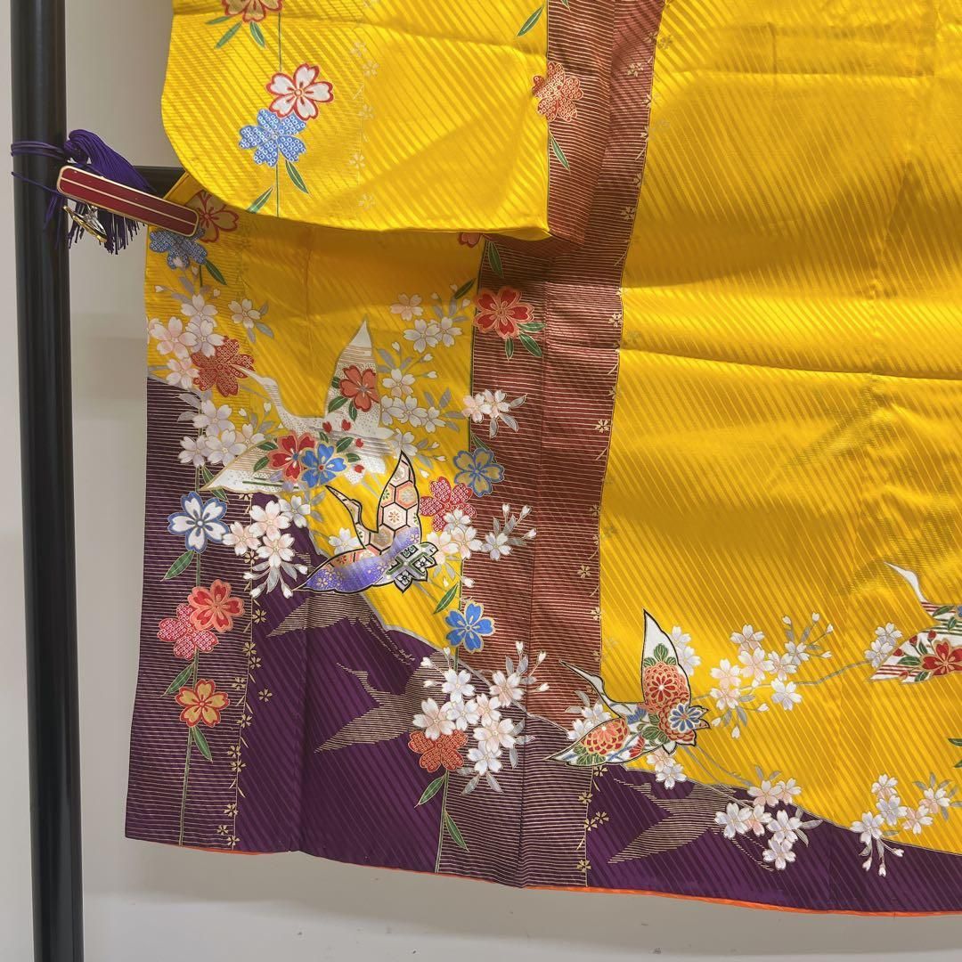 振袖　鶴　桜花　亀甲　青海波　花菱　イエロー　着物　032t 振袖 鶴 桜花 亀甲 青海波 花菱 イエロー 着物 032t 【公式通販】