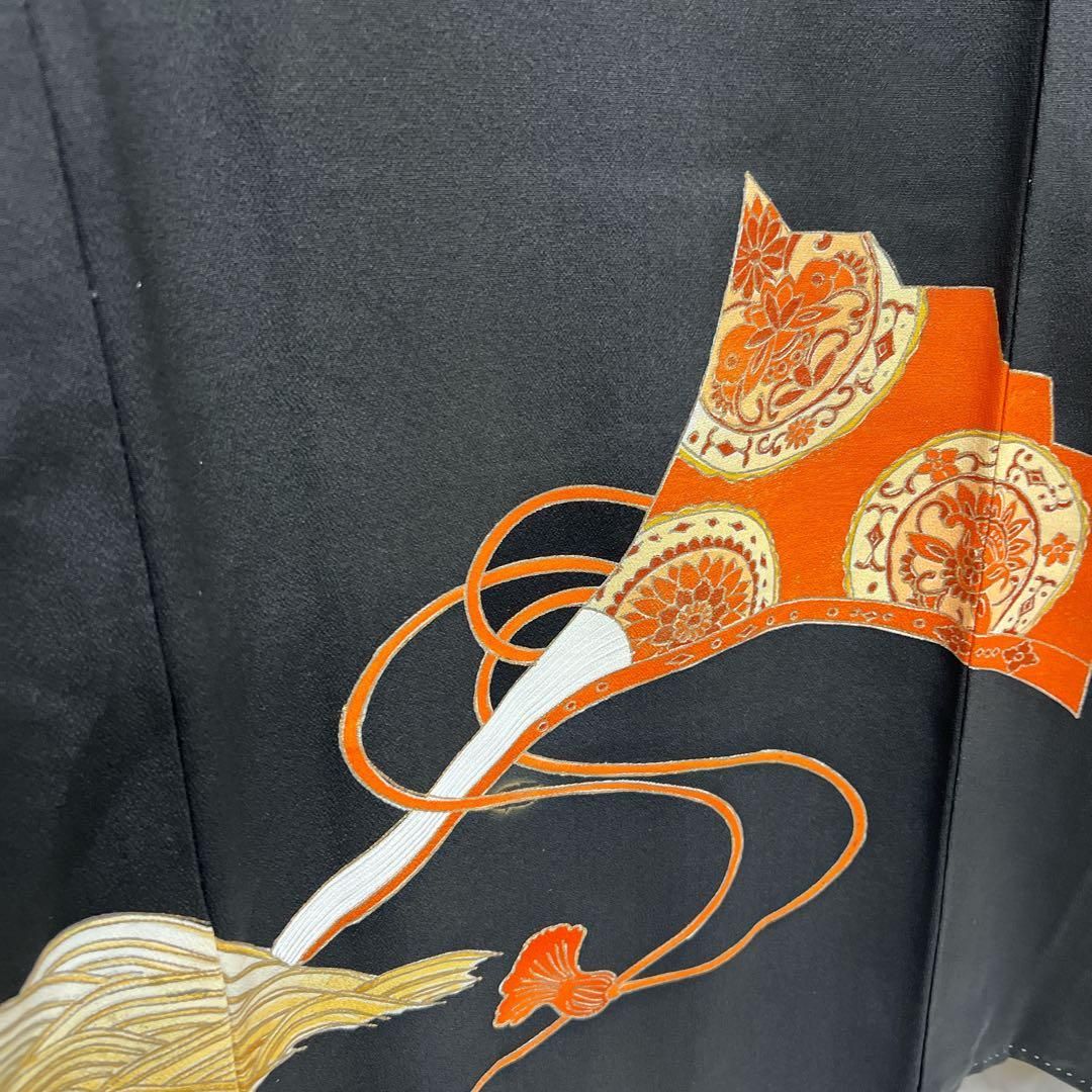 黒留袖 アンティーク 正絹 五つ紋 金駒刺繍 鳳凰 舟 松 流水 着物 062t