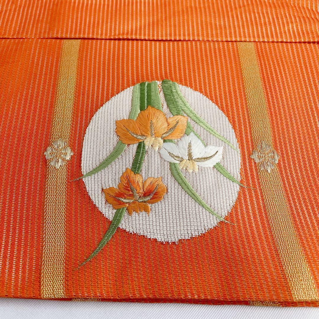 名古屋帯　夏用　絽　刺繍　桔梗　菖蒲　着物　081t 名古屋帯 夏用 絽 刺繍 桔梗 菖蒲 着物 081t