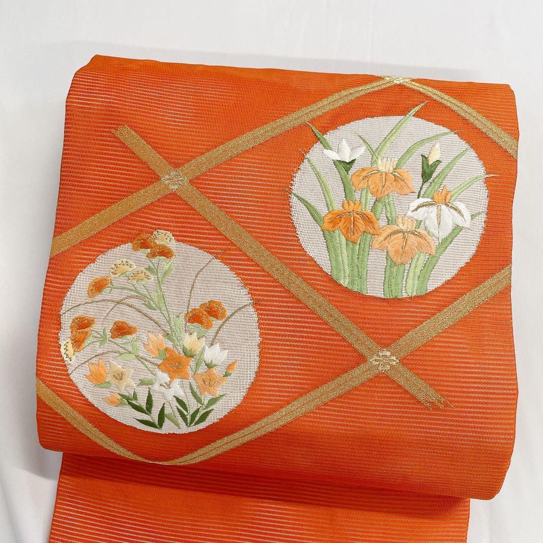 名古屋帯　夏用　絽　刺繍　桔梗　菖蒲　着物　081t 名古屋帯 夏用 絽 刺繍 桔梗 菖蒲 着物 081t 【公式通販】