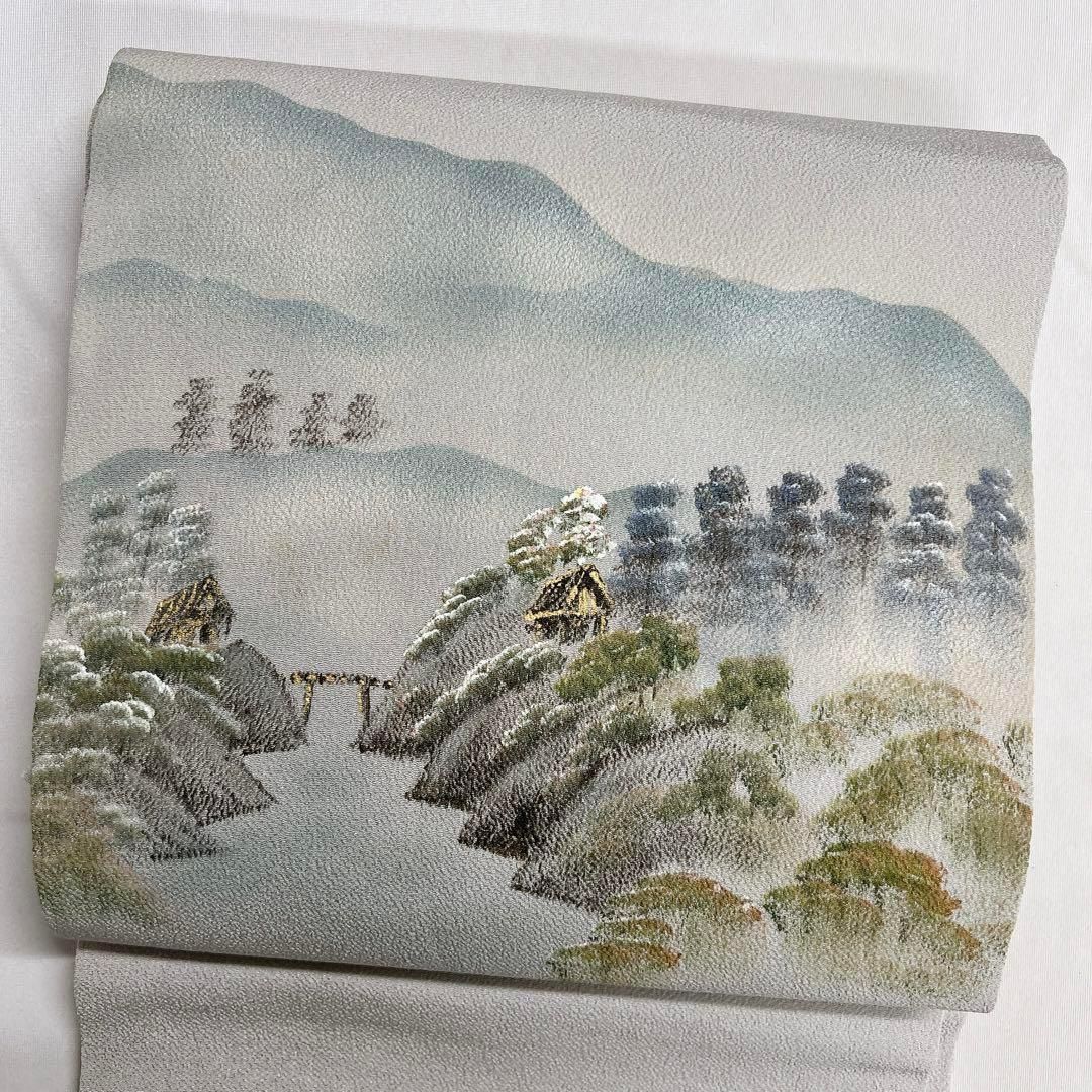 名古屋帯　山景　小屋　橋　小川　着物　112t 名古屋帯 山景 小屋 橋 小川 着物 112t - メルカリ