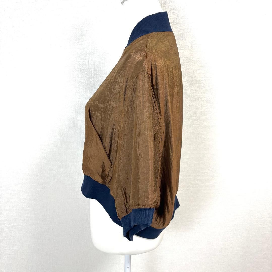 美品】 sakayori ノーカラー透けフラワーレースブルゾン 36 茶×紺 