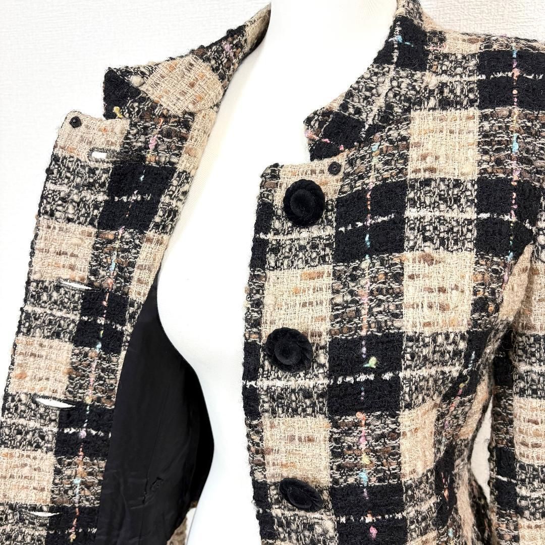 美品】 YUKITORII 長袖ウールジャケット 9 ベージュ×黒 チェック 