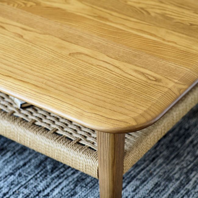 無垢材とペーパーコード組み合わせ リビングテーブル幅75cm アッシュ