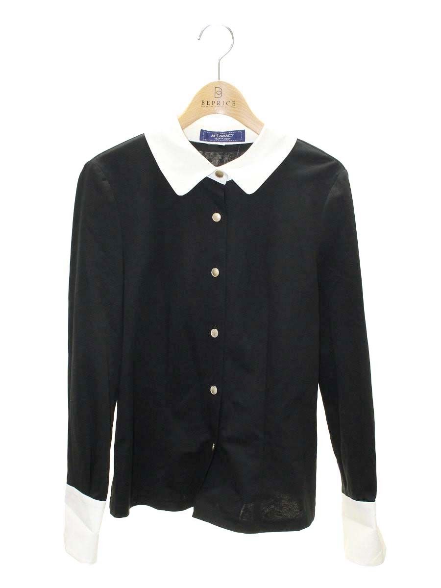 エムズグレイシー 915511 ブラウス 38 ブラック シャツ バイカラー