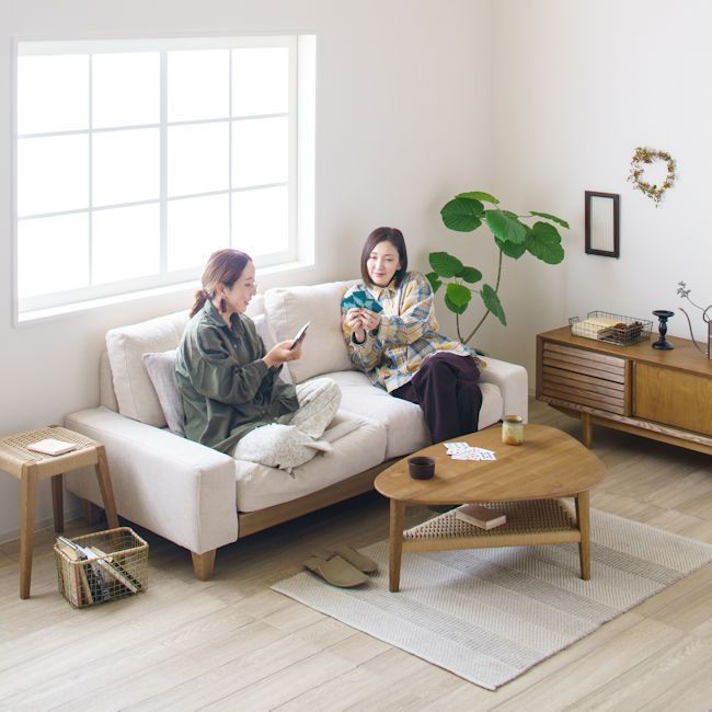 無垢材とペーパーコードの組み合わせ リビングテーブル幅100cm