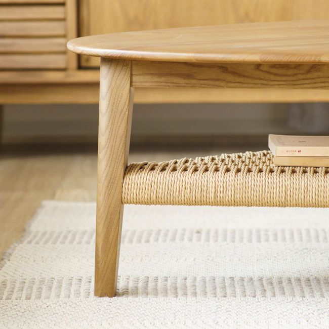 無垢材とペーパーコードの組み合わせ リビングテーブル幅100cm