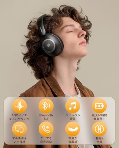 ヘッドホン ANCノイズキャンセリング HIFI音質 ワイヤレスヘッドホン Bluetooth 5 3 有線 無線 両用 最大80時間再生 マイク内蔵 ハンズフリー通話 マルチポイント対応 快適装着 軽量 オーバーイヤーヘッドホン 音漏れ防止 b 6540547