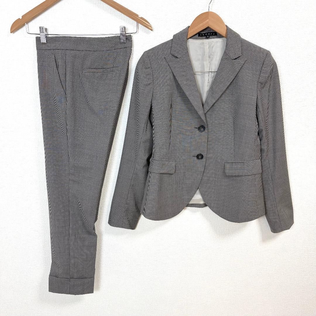 美品】 Theory パンツスーツセットアップ 2 グレー ギンガムチェック 