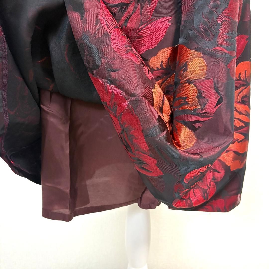 美品 FRANCO FERRARO 薔薇柄ノースリーブワンピース 10 赤ドレス