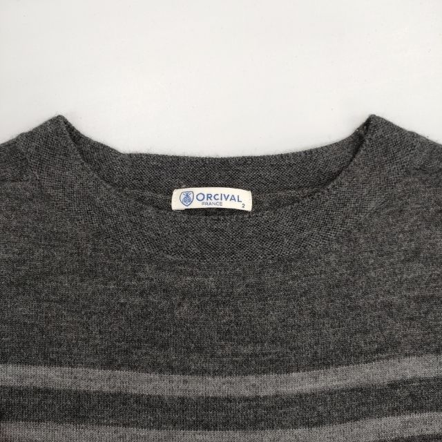 ORCIVAL MERINO WOOL STRIPE POCKET KNIT メリノウールボーダーニット 定価14800円 RC-4242 セーター ニット グレー メンズ オーシバル/オーチバル【中古】6-0102T&infin;