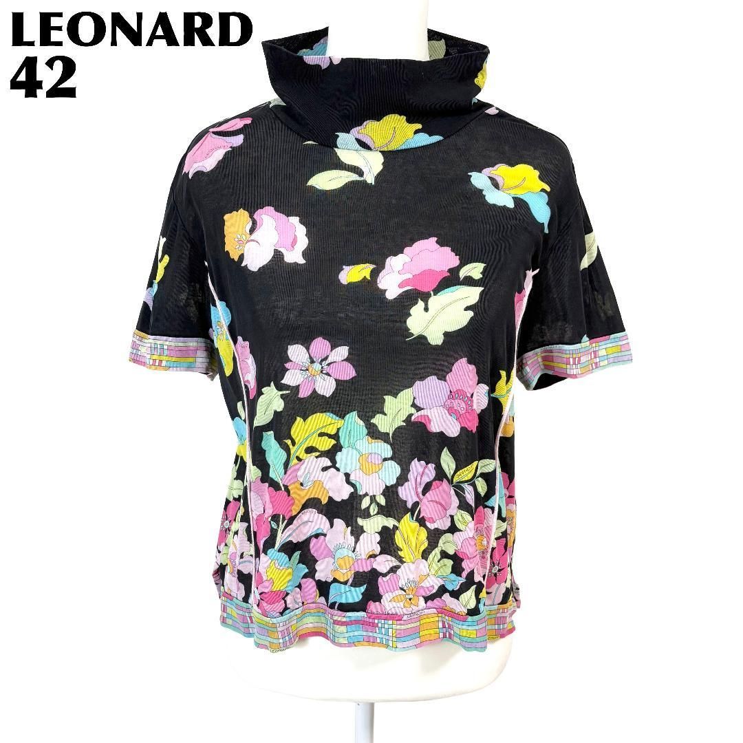 LEONARD 花柄 半袖Tシャツ 値下げしました LEONARD ハイネッ半袖カットソー 42 黒×ピンク×水色 花柄 - メルカリ