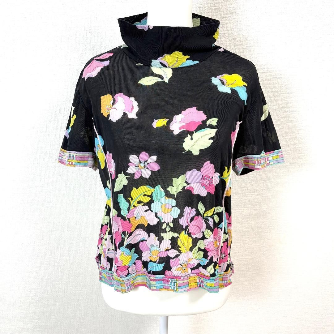 LEONARD ハイネッ半袖カットソー 42 黒×ピンク×水色 花柄 - メルカリ