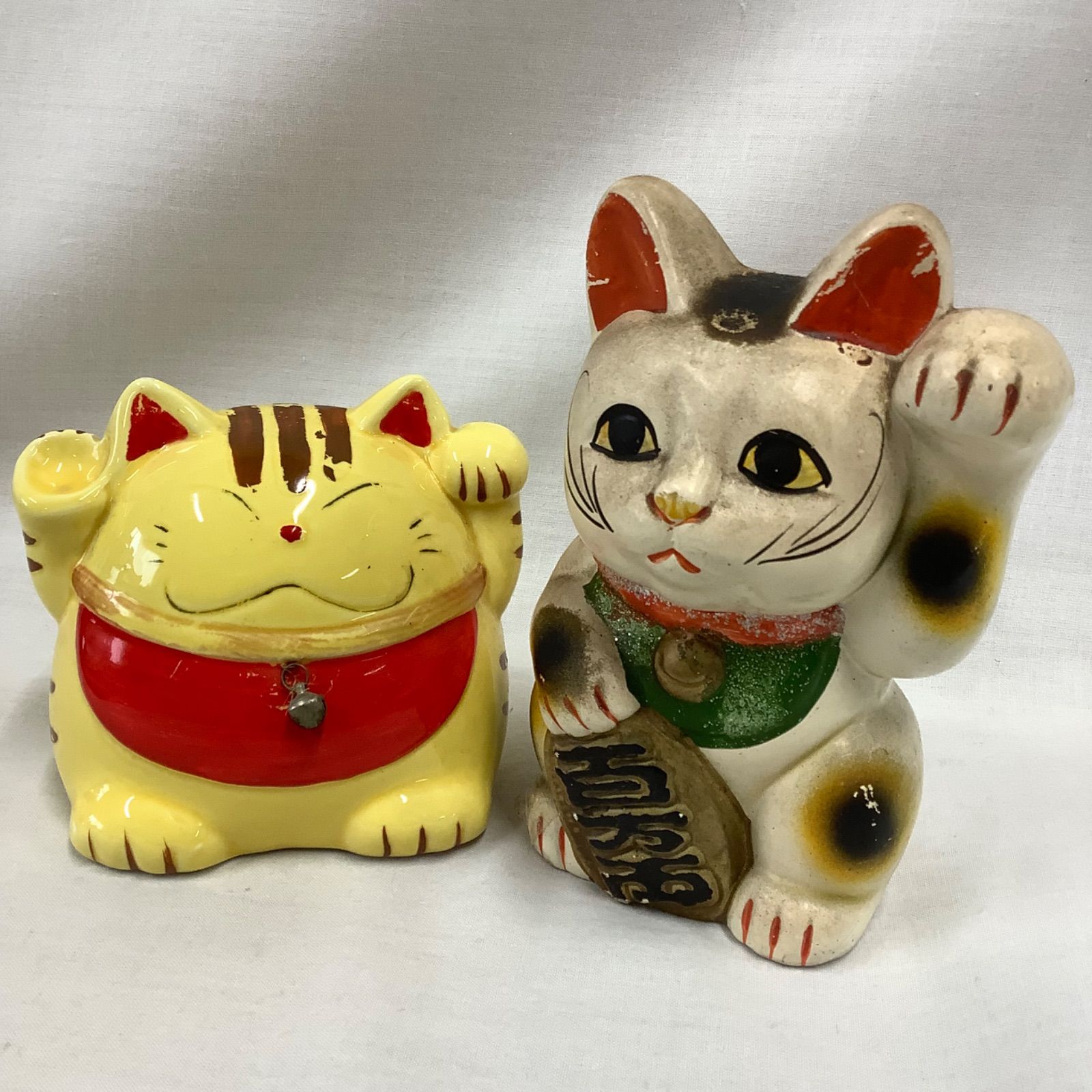 ジャンク】 昭和レトロ招き猫 2個セット 貯金箱 陶器製 S007 - メルカリ