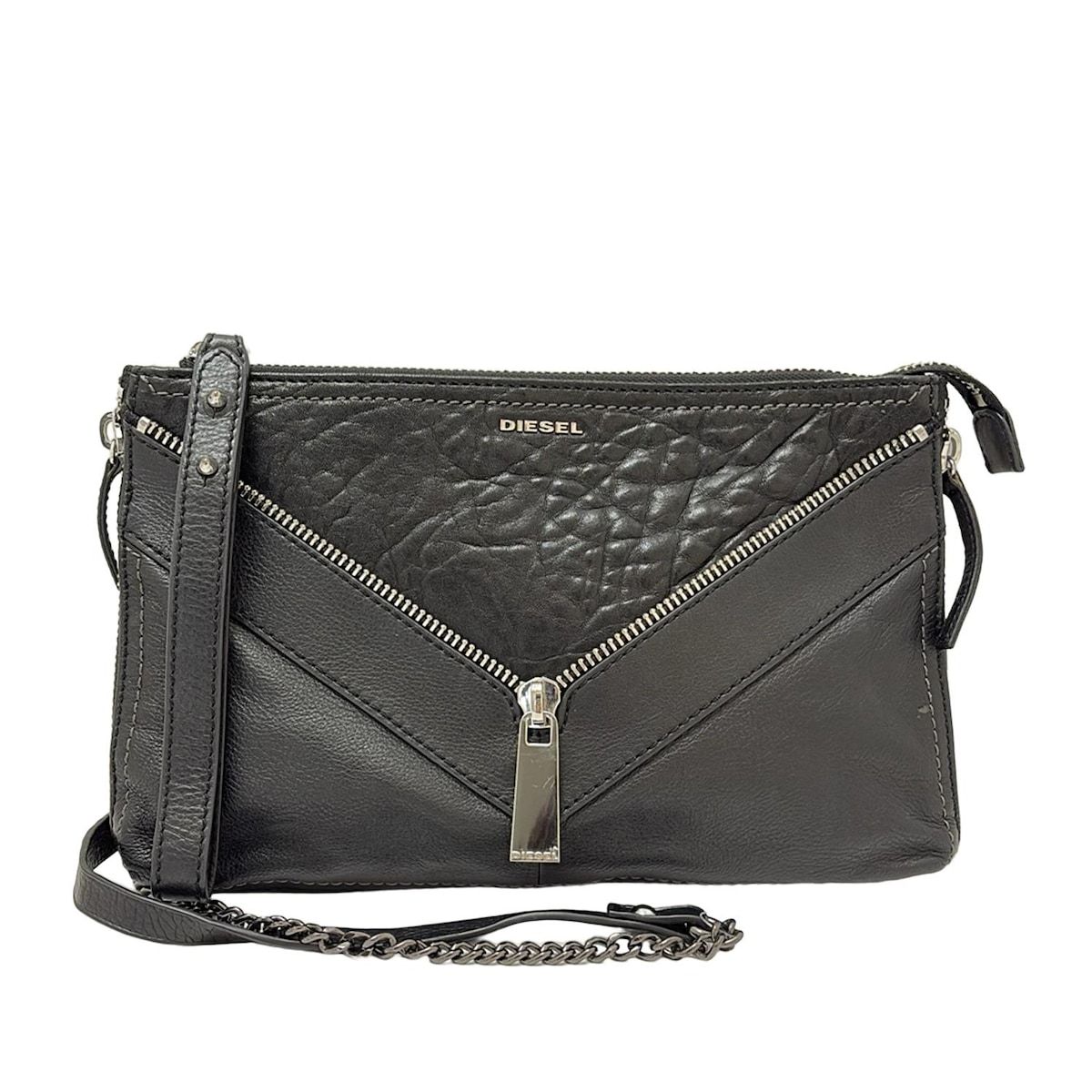DIESEL(ディーゼル) ショルダーバッグ美品 黒×シルバー チェーン 