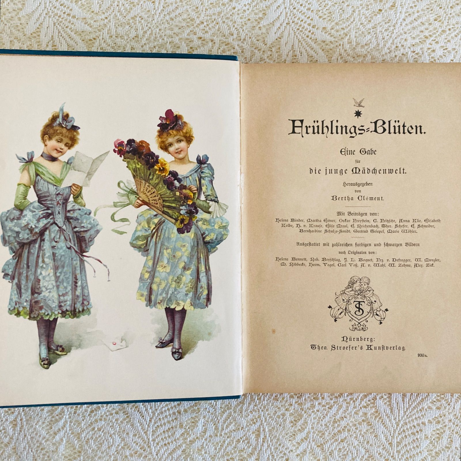 美しい花装丁のアンティークブック 1897年頃刊行 ドイツ古書