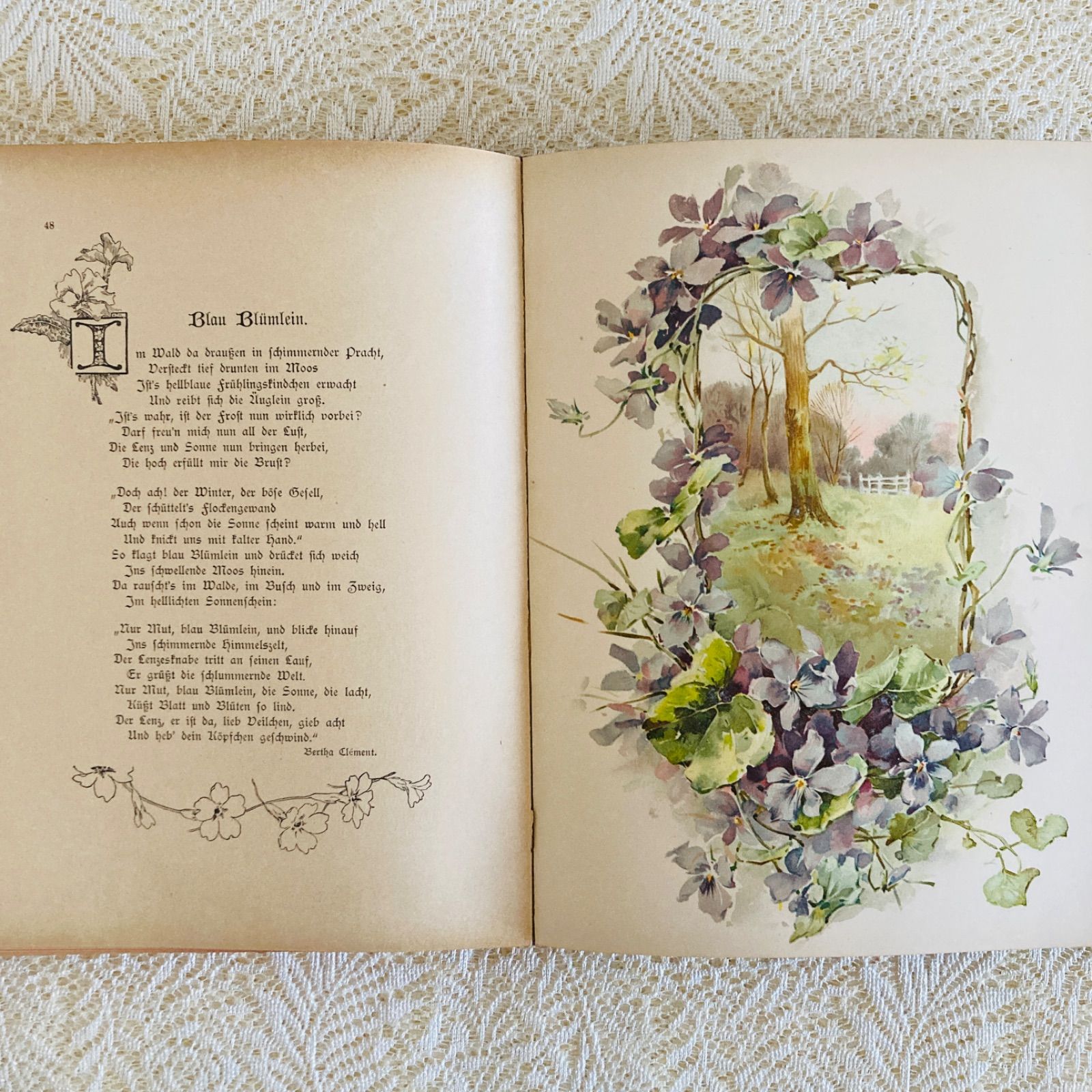 美しい花装丁のアンティークブック 1897年頃刊行 ドイツ古書