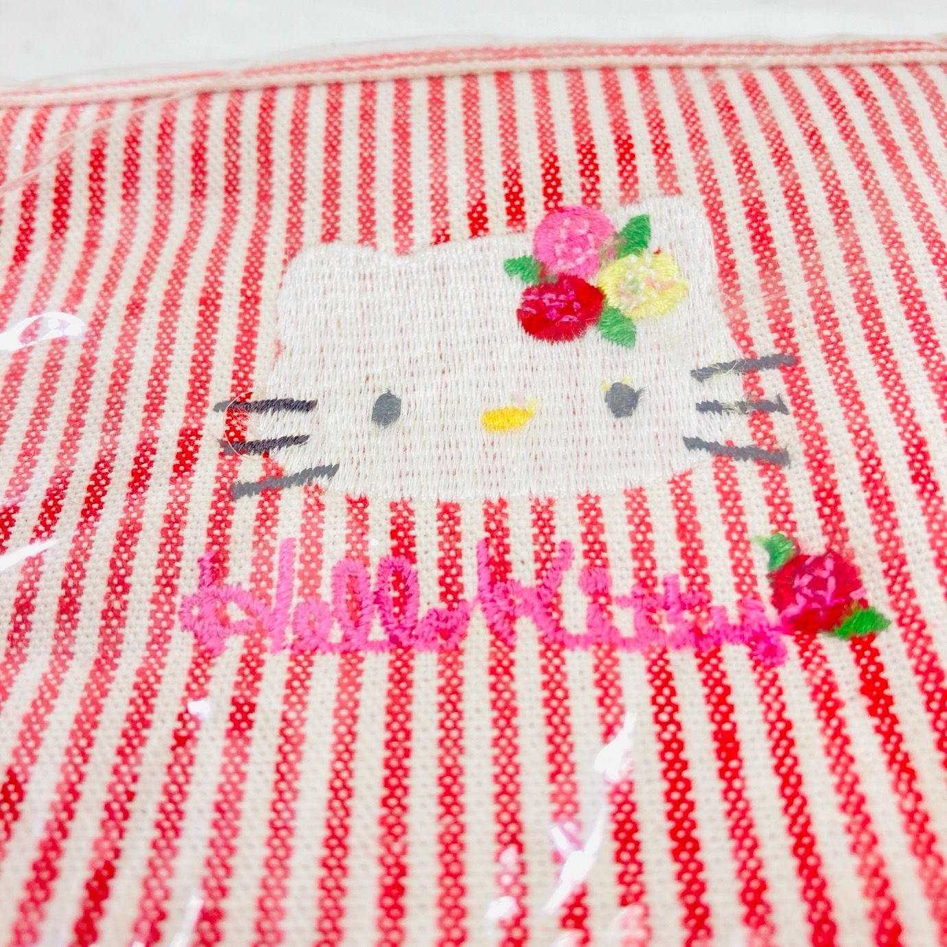  ♥ ハローキティ ポーチ 刺繍 1998年 当時物 平成レトロ Sanrio サンリオ お花キティ その他 キャラクターグッズ