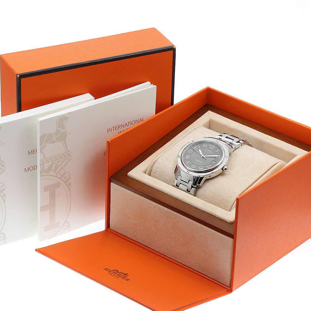  エルメス HERMES CP2 810 クリッパー クラシック デイト 自動巻き メンズ 箱 保証書付き_934631 カーキ系 自動巻き時計 腕時計(アナログ)