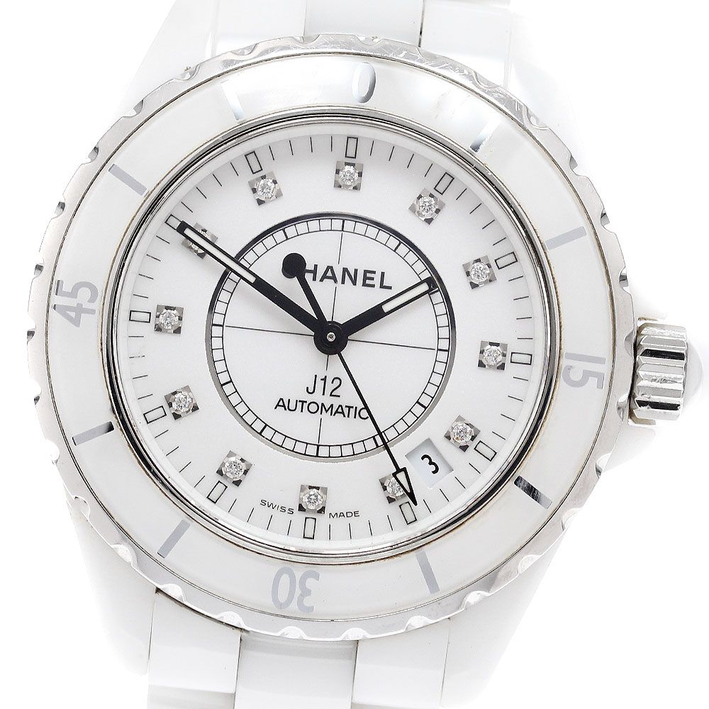 シャネル CHANEL H1629 J12 38ｍｍ 白セラミック 12Pダイヤ デイト 自動巻き メンズ _934525
