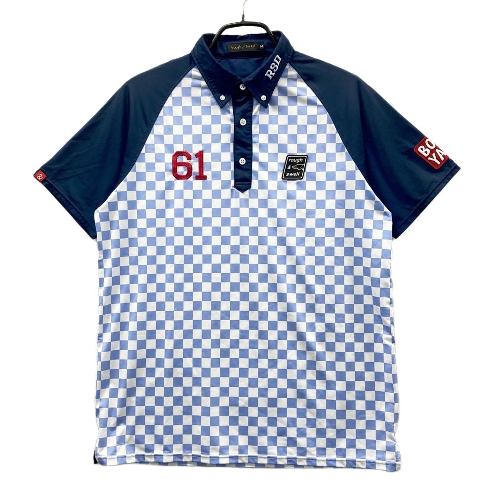 【美品】Rough and Swell チェッカーパターン 半袖 ポロシャツ サイズ：M ROUGH&SWELL ラフアンドスウェル 半袖ポロシャツ ボタン