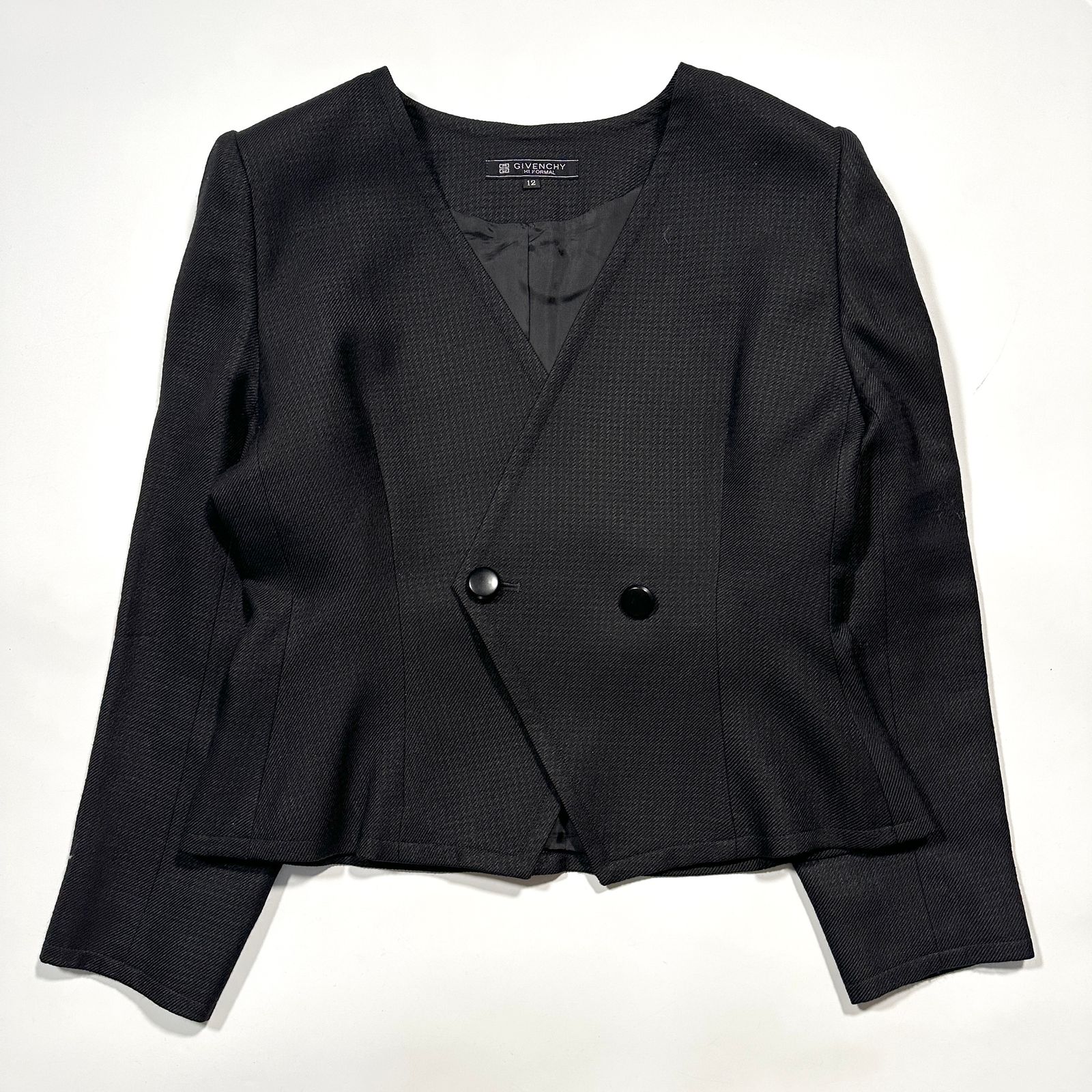 ◆GIVENCHY 東京ソワール◆ノーカラージャケット シルク混 サイズ12 美品】GIVENCHY ジバンシー 東京ソワール フォーマル 大きいサイズ 12