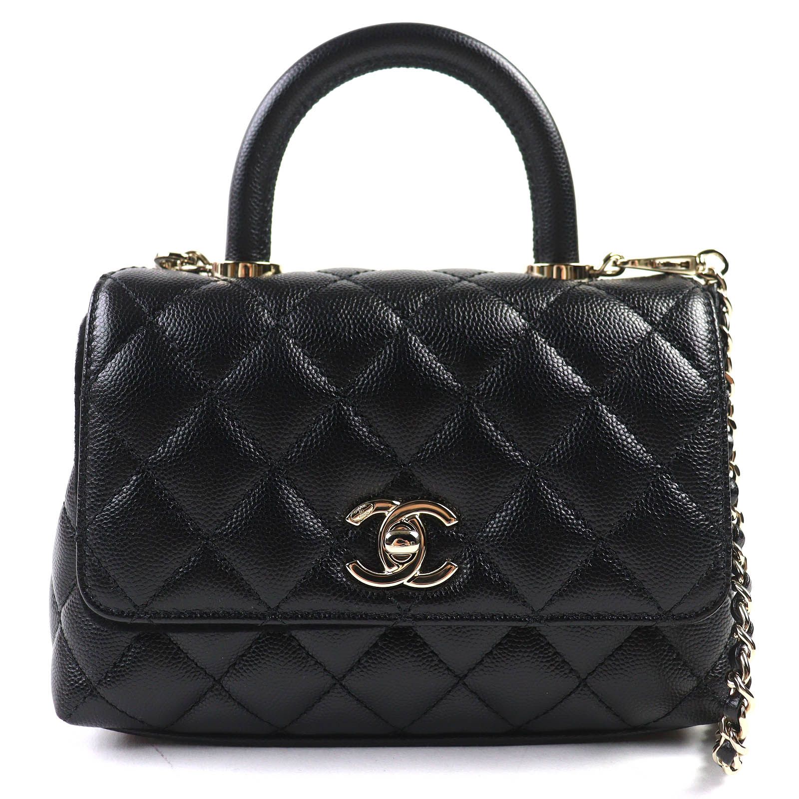 未使用品△CHANEL シャネル AS2215 キャビアスキン ココハンドル XXS マトラッセ 2WAY ハンドバッグ チェーン ショルダーバッグ ブラック ゴールド金具 箱・保存袋付き イタリア製 レディース CHANEL（シャネル） ハンドバッグ ショルダーバッグ ココハンドルXXS