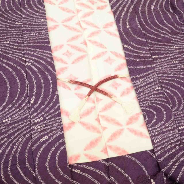 長羽織 リサイクル着物 正絹 絞り 紫 流水 ロング丈 羽織紐付き 身丈