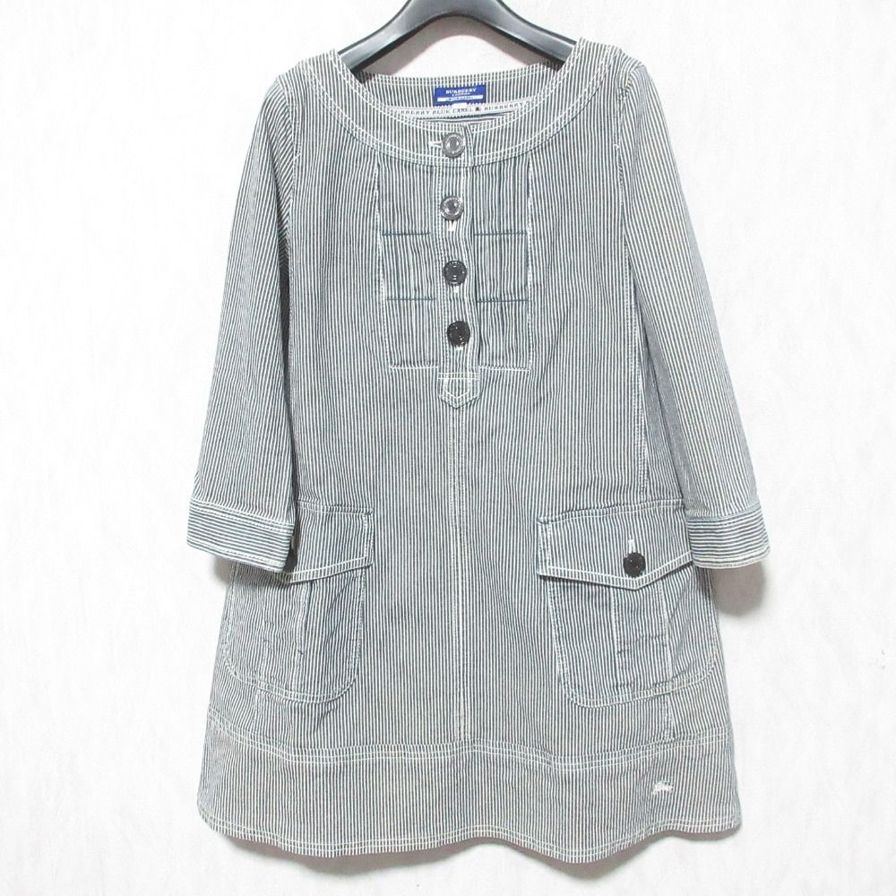 美品　BURBERRY BLUE LABEL チュニックワンピース　白グレー38 美品 BURBERRY BLUE LABEL バーバリーブルーレーベル ヒッコリー ミニ