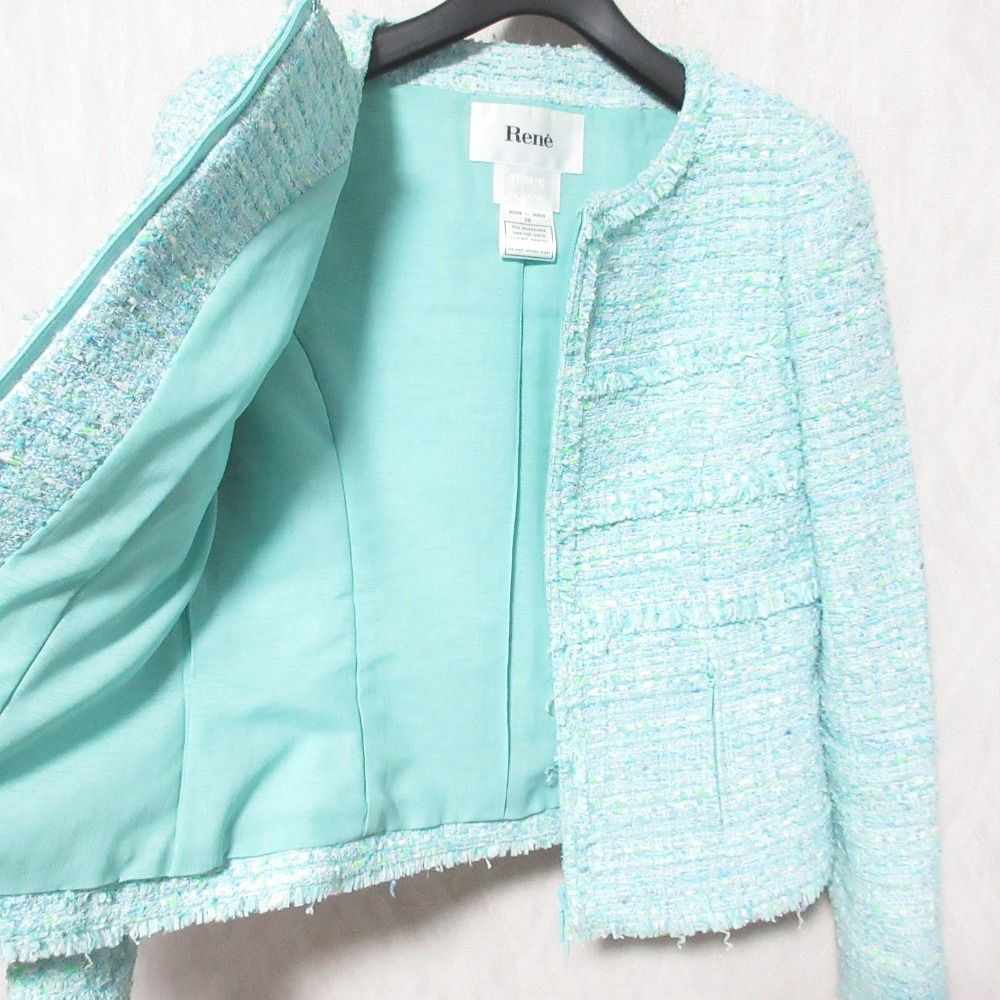 美品 Rene ルネ フランス製生地 ダブルジップ ノーカラー ツイード