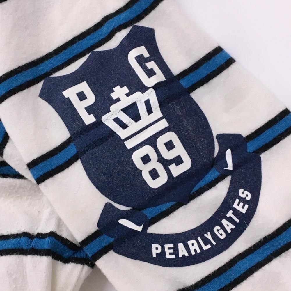 パーリーゲイツ 長袖ハイネックシャツ 白×ブルー ボーダー ネックロゴ