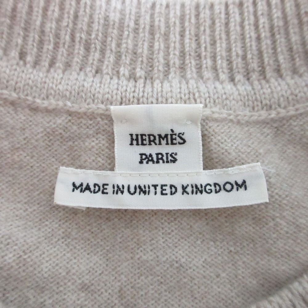 美品 24SS HERMES エルメス カシミヤ サークルロゴ クルーネック 半袖 ニット セーター 38サイズ ベージュ レディース 古着 中古 USED HERMES - 美品 24SS HERMES エルメス カシミヤ サークルロゴ クルー