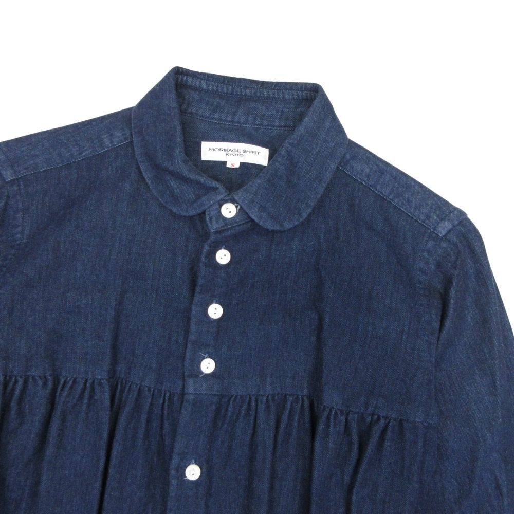 美品 MORIKAGE SHIRT KYOTO モリカゲシャツ 丸襟 長袖 ひざ丈 デニム  