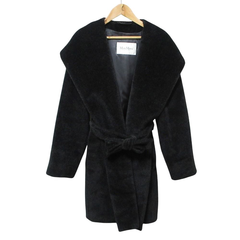 現行モデル✨未使用級 マックスマーラ ベルテッドコート アルパカ ブラック 40 美品 Max Mara マックスマーラ フーディ アルパカシャギー ベルテッド